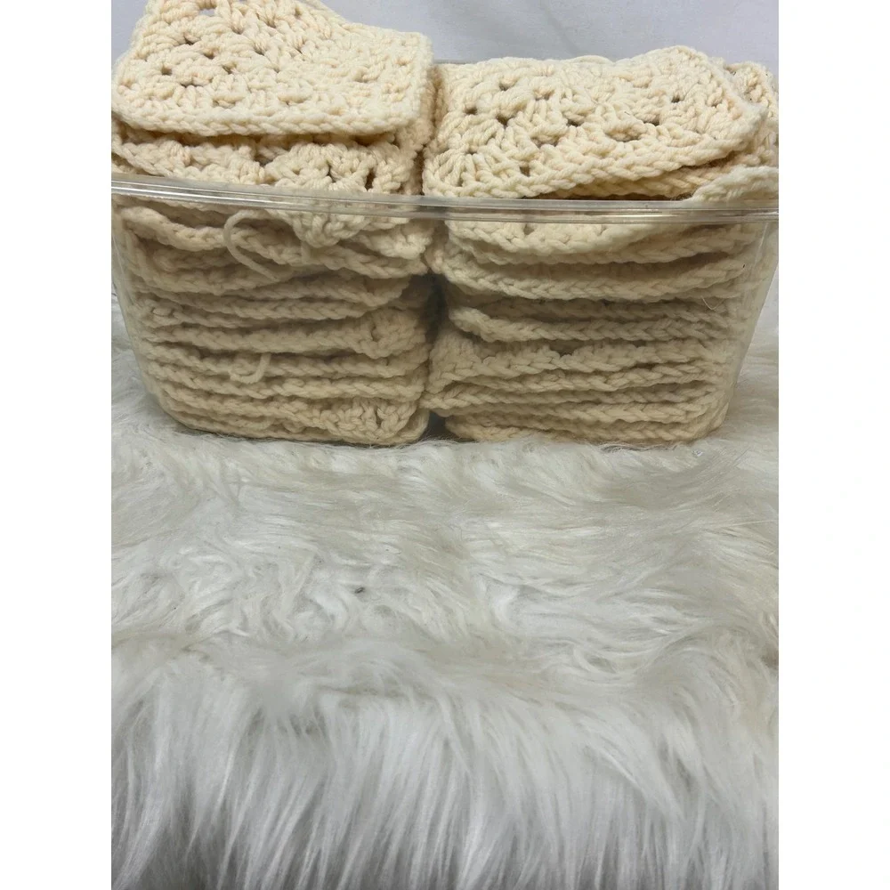 35 Handmade Crochet Granny Squares Cream Off White DIY Blanket Quilt 5x5